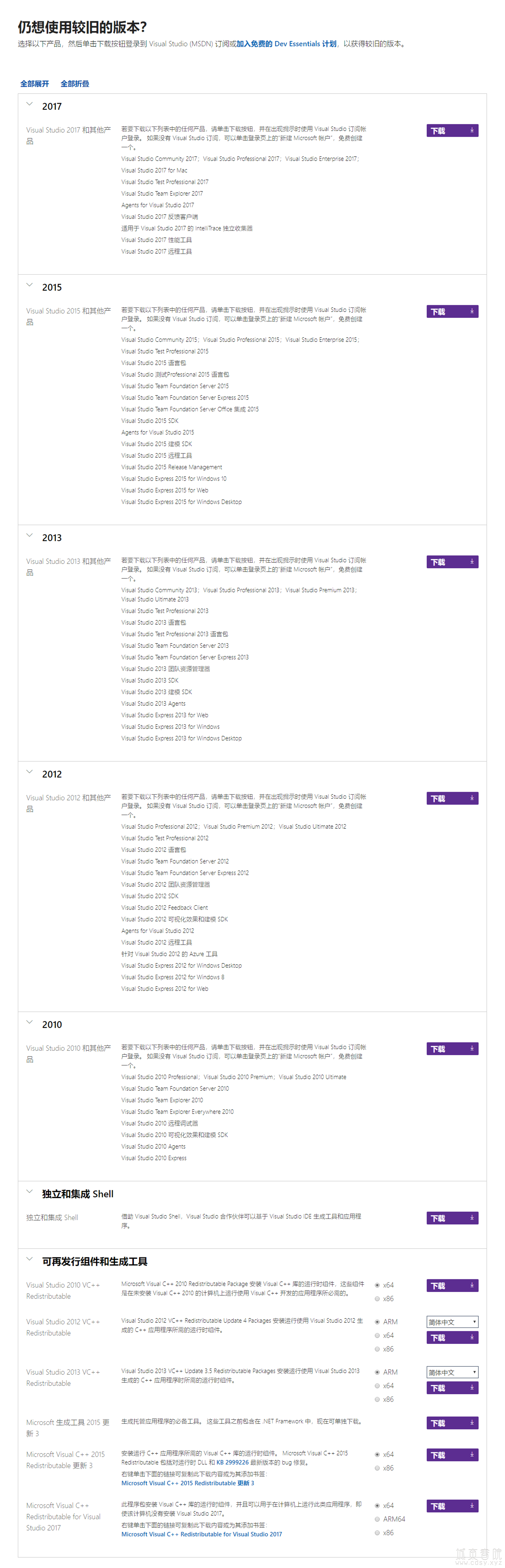 Visual Studio 较旧版本下载 - 2017、2015 和更早的版本_副本.png